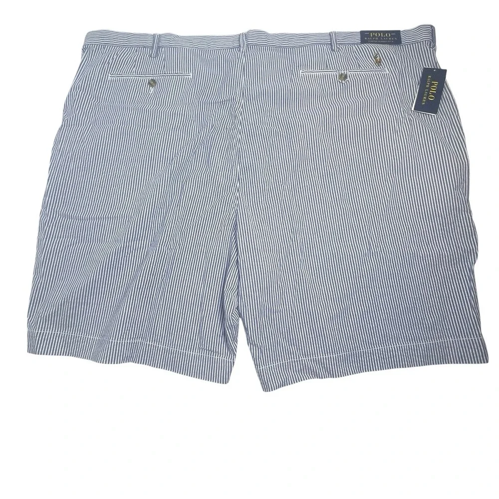 Polo Ralph Lauren Men's Big 54B Classic Fit Seersucker Shorts Blue White Stripe